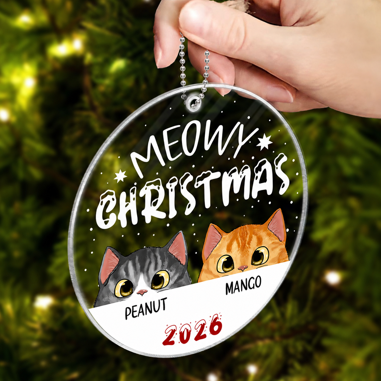 Cat Meowy Christmas Personalized Acrylic Ornament, Custom Cat Breed Ornament, Cat Lover Gift
