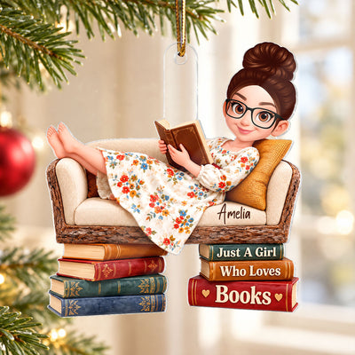 Just a Girl Who Loves Books - Personalized Acrylic Ornament - Christmas Gift for Book Lover,Wife,Mom,Friend