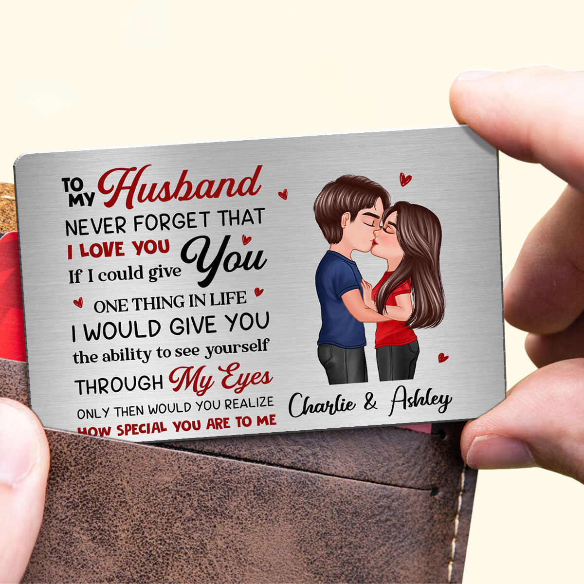 To My Husband Couple Couple Kissing Wallet Insert Personalized Metal Wallet Card