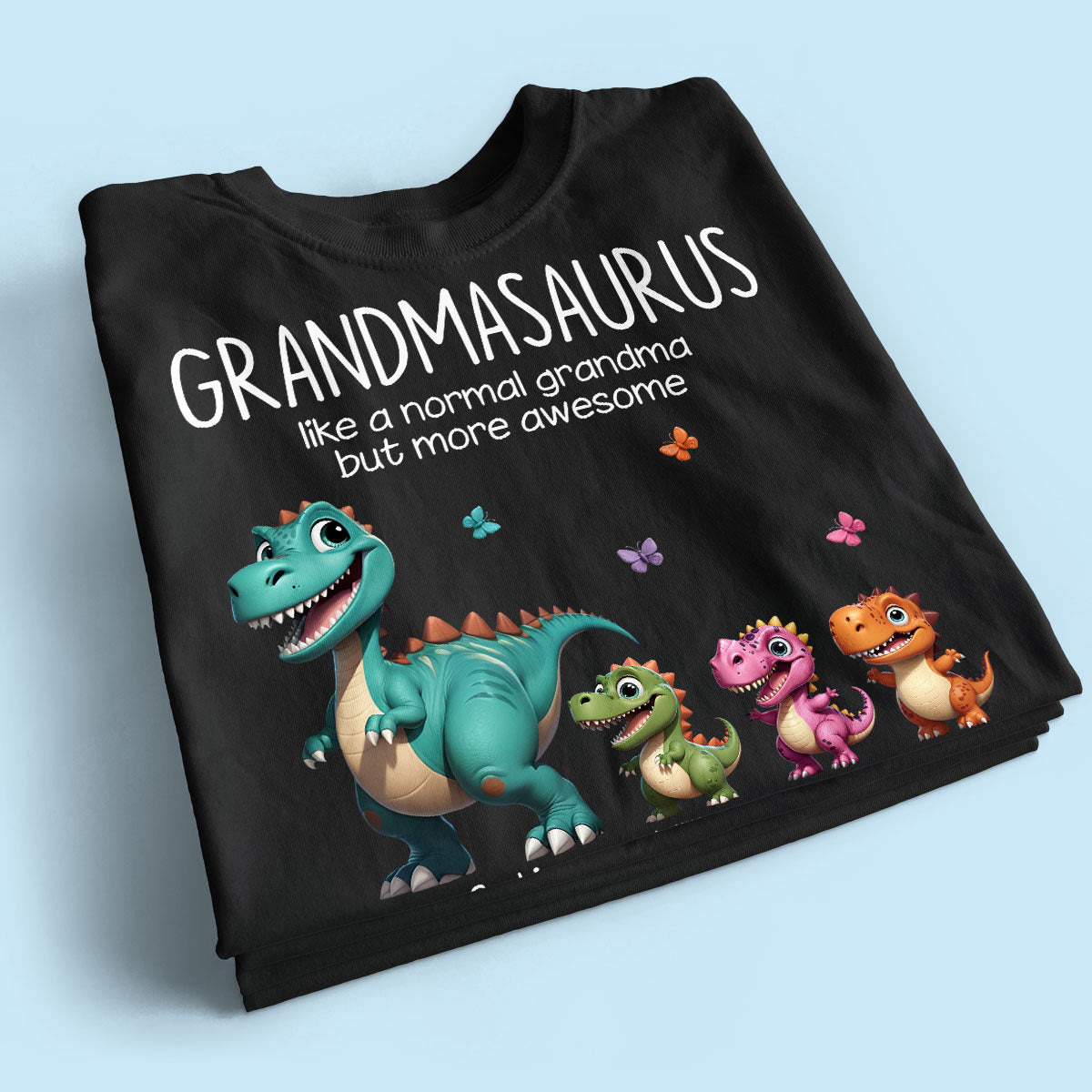 Grandmasaurus And Kids 3D Effect Dinosaurs Personalized Dark Color Shirt, Gift For Grandma