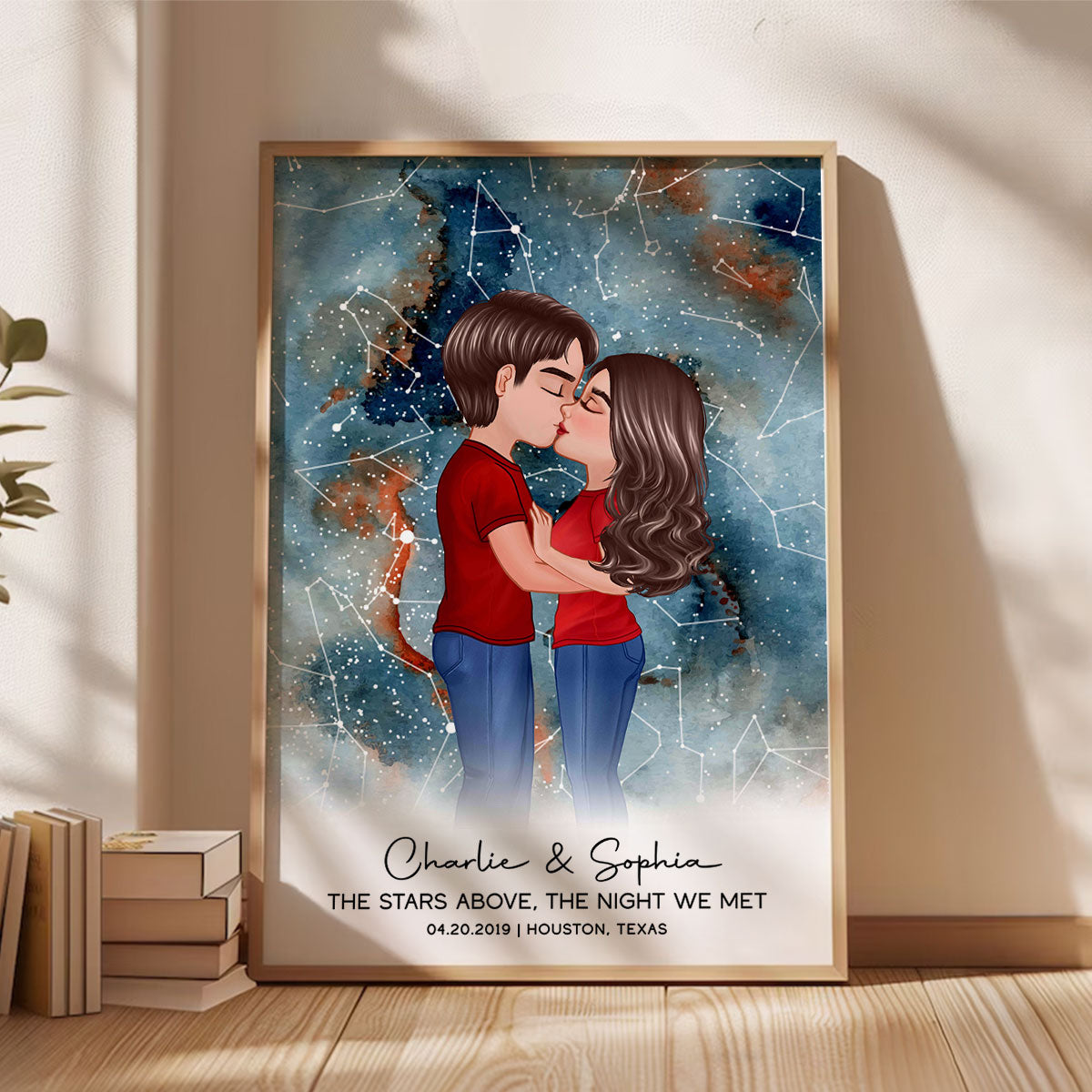 Couple Kissing The Night We Met Custom Star Map Personalized Poster, Heartfelt Anniversary Gift, Wedding Gift, Gift For Couple, For Her, For Him