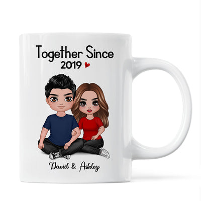 Embracing Doll Couple Sitting Valentine‘s Anniversary Gift For Him Gift For Her Personalized Mug