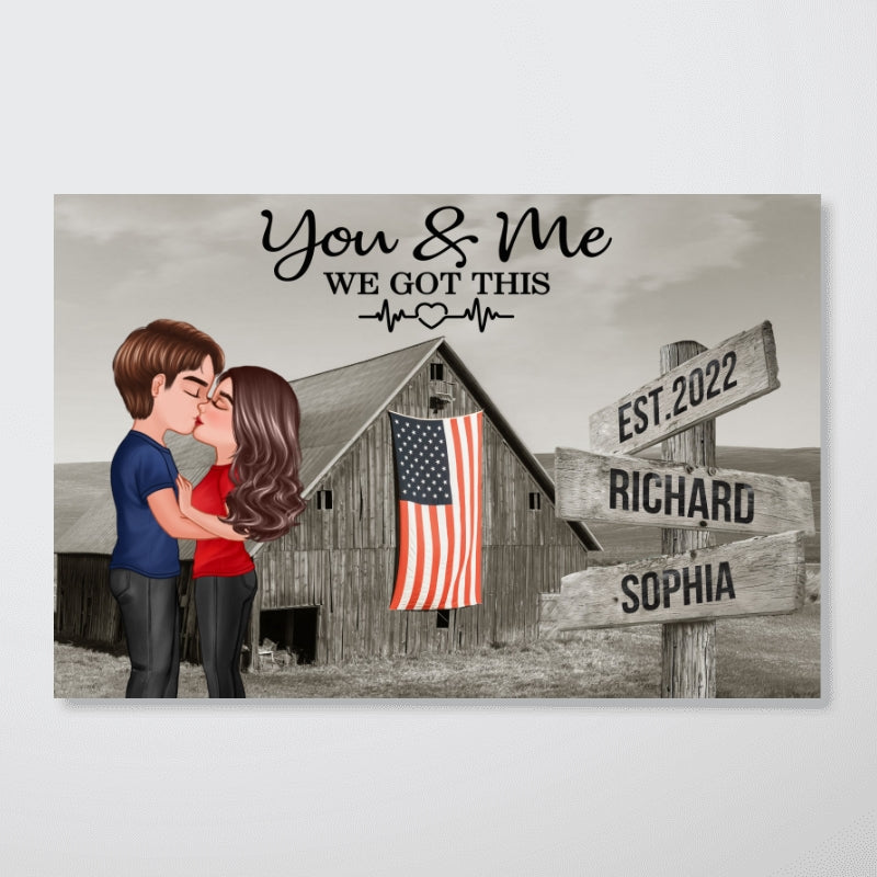 Retro Barn American Flag Thin Blue Line Hero Couple Personalized Poster, Anniversary  Gift For Him, Her, Husband, Wife, Proud Occupation