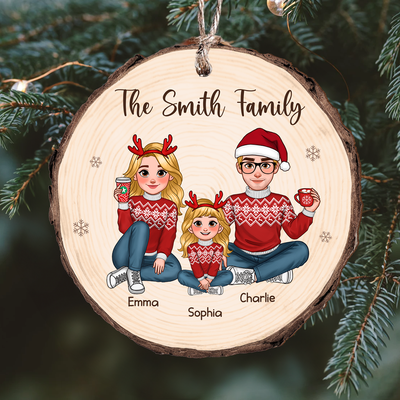 Animated Family Wood Slice Christmas Personalized Wooden Ornament