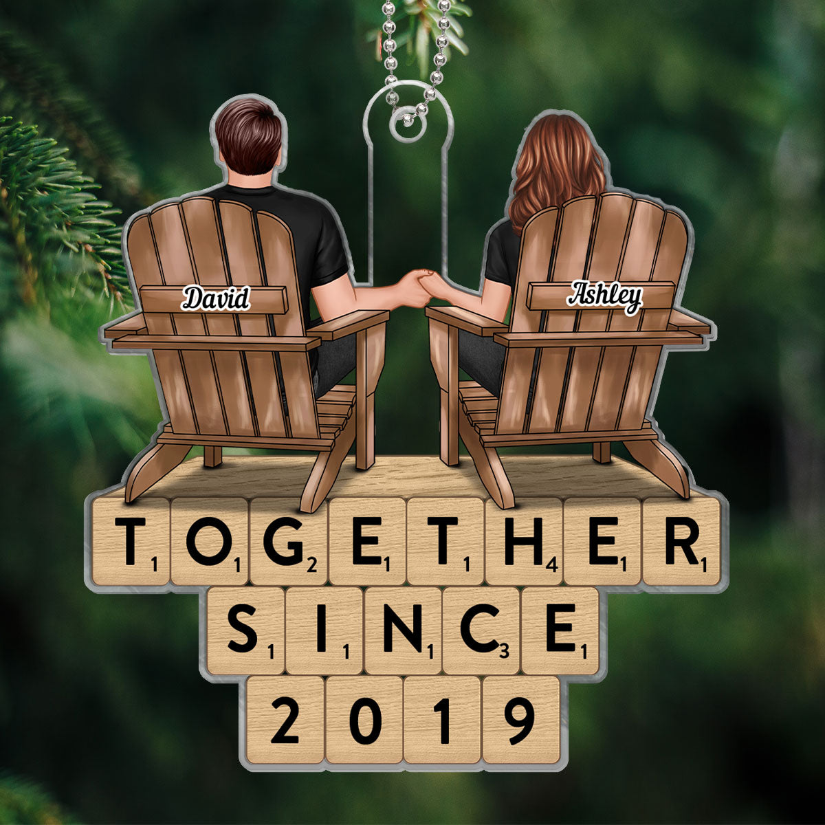 Couple Sitting Back View Words Puzzle Personalized Acrylic Ornament, Christmas Gift for Him for Her
