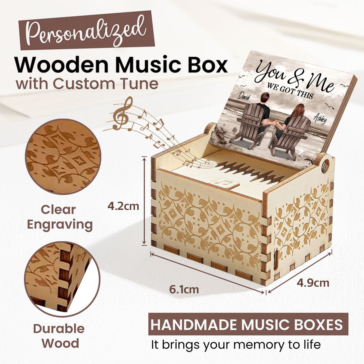 Eternal Love Couple Retro Beach Landscape - Personalized Wooden Music Box - Valentine's Day Gift For Couple