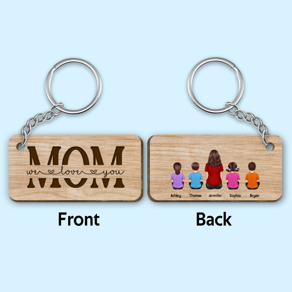 Best Mom Ever Back View Woman Kids Dog Cat - Personalized Wooden Keychain