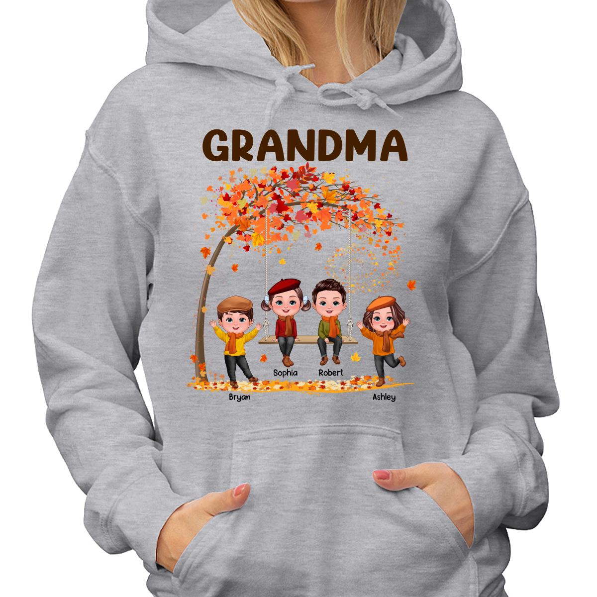 Kids Playing Ourdoor Autumn Fall Season Grandma Mom Personalized Shirt