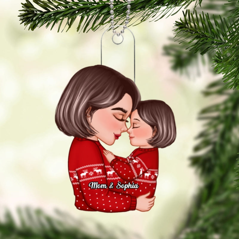 Grandma Mom Holding Kid Embracing Side View Personalized Acrylic Ornament