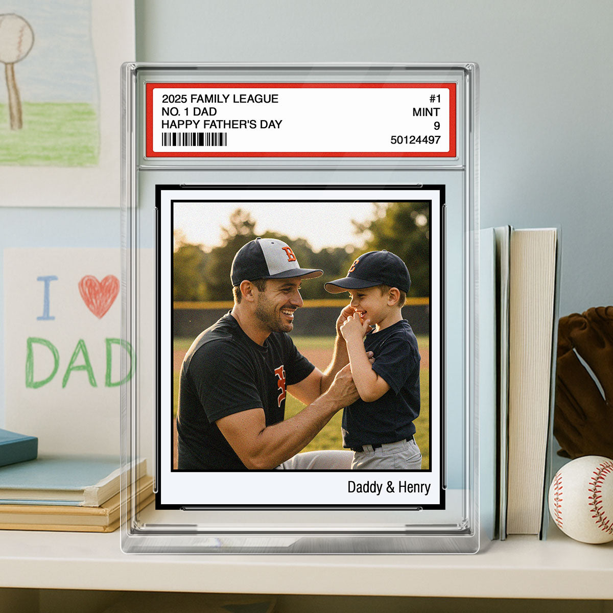 Custom Photo No. 1 Dad Trading Card Vintage Style Personalized Acrylic Block Plaque