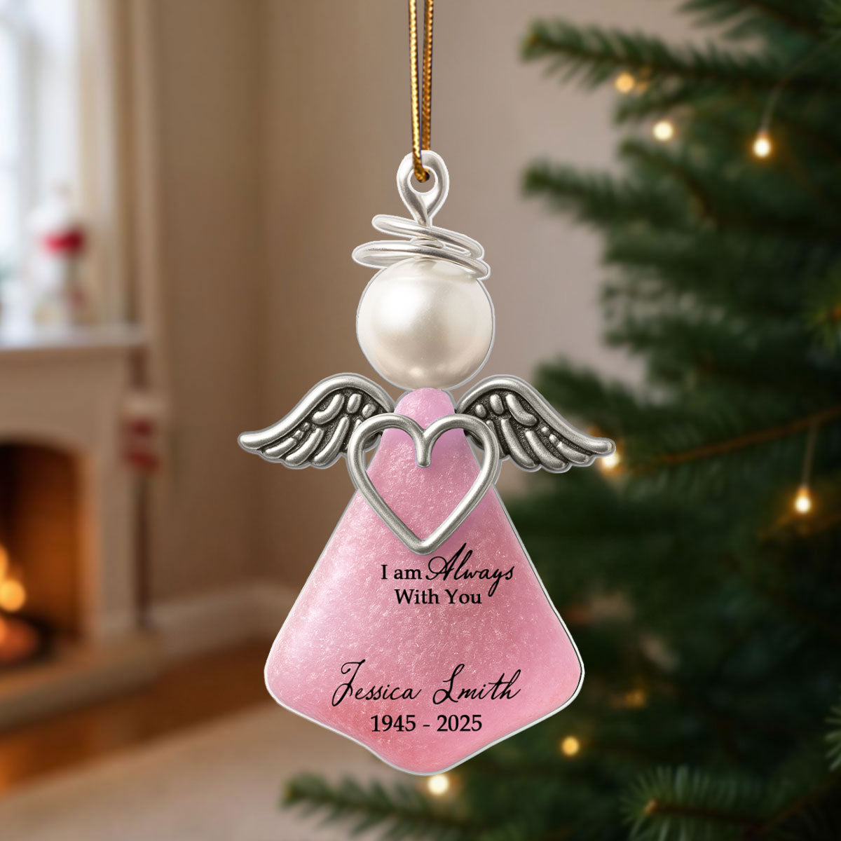 3D Effect Sea Glass Angel, I Am Always with You - Personalized Acrylic Ornament - Heartfelt Memorial Christmas Gift for Loved Ones