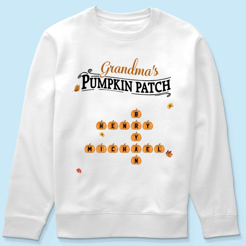 Grandma's Pumpkin Patch Cute Crossword Puzzle Fall Season Personalized Sweatshirt
