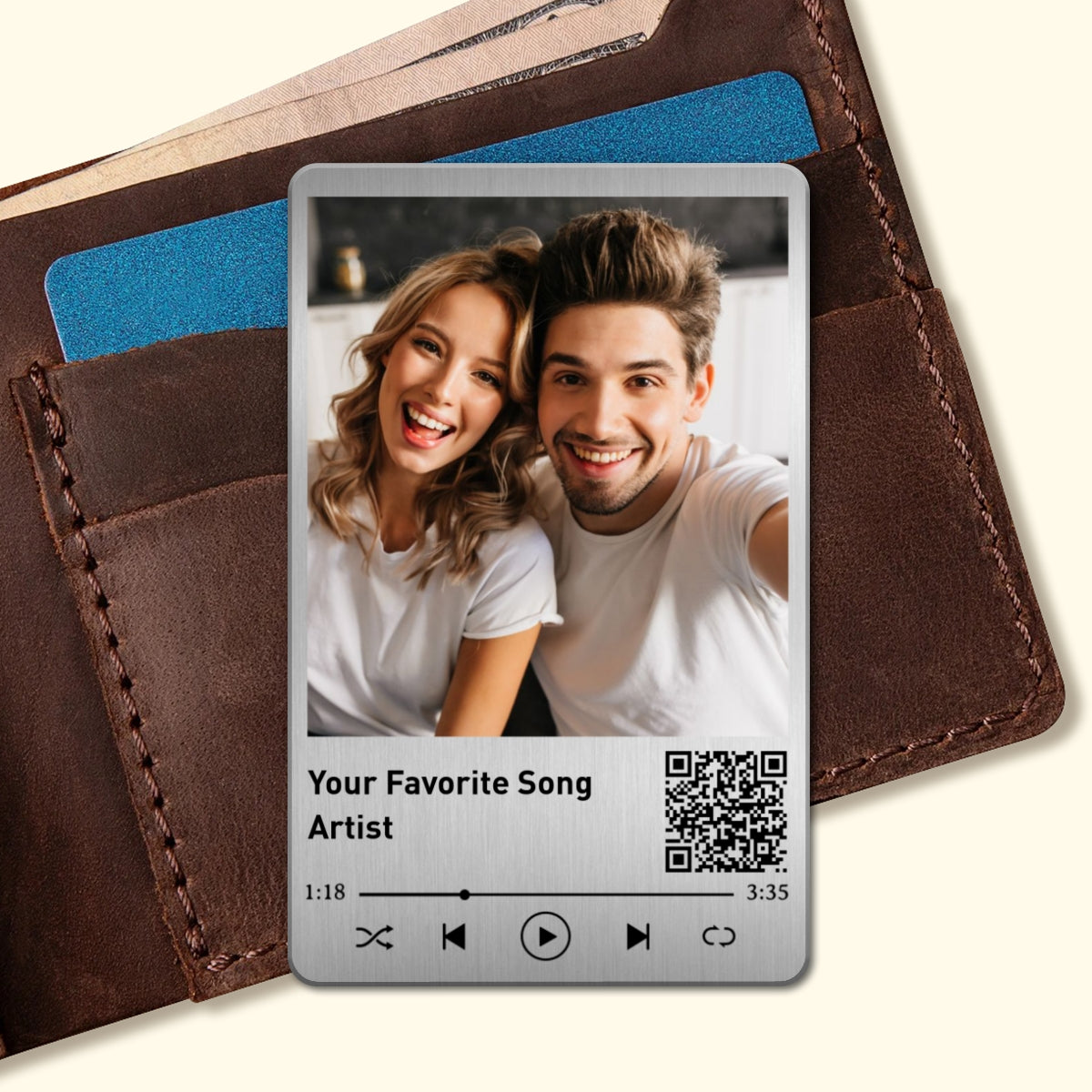 Family Couple Custom Photo Favorite Song Scannable QR Code Personalized Metal Wallet Card