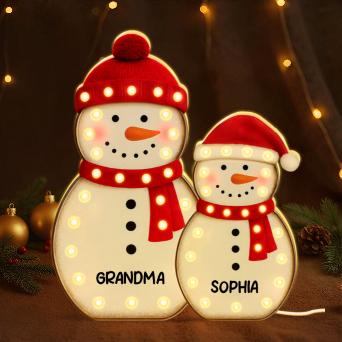 Snowman Grandma Grandkids Marquee Effect Personalized LED Light Box, Christmas Gift