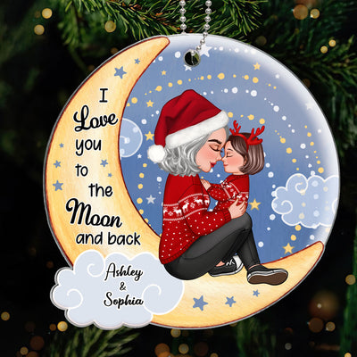 Grandma Grandkid On Yellow And Blue Moon Personalized Acrylic Ornament