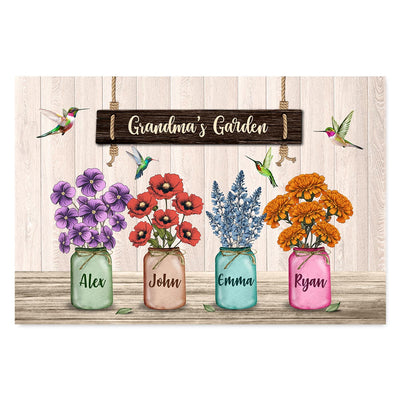 Hummingbird Custom Birth Month Flowers Grandma‘s Garden Personalized Horizontal Poster
