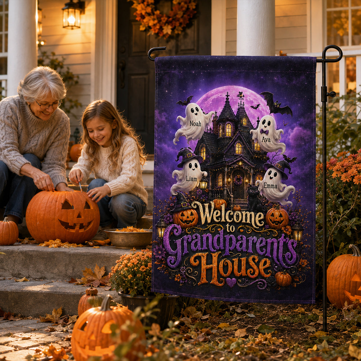 Welcome To Grandparent's House Boo Crew - Personalized Garden Flag - Halloween Decor Gift, Gift For Grandma Grandpa
