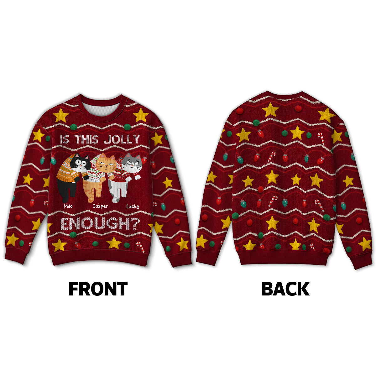 Christmas Hanging Cats Meowy Catmas - Personalized Ugly Sweater - Gift For Cat Lovers