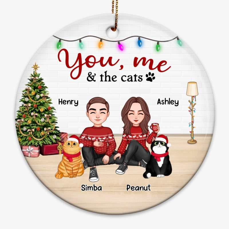 You Me & The Cats Cute Doll Couple Personalized Circle Ornament