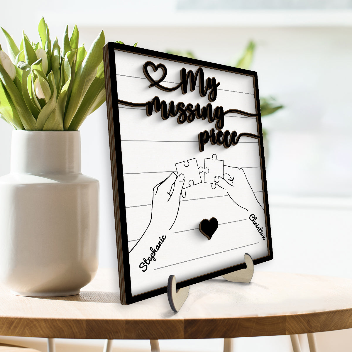 Couple Hands Holding Puzzle Personalized 2-Layer Wooden Plaque,  Gift For Him, Gift For Her