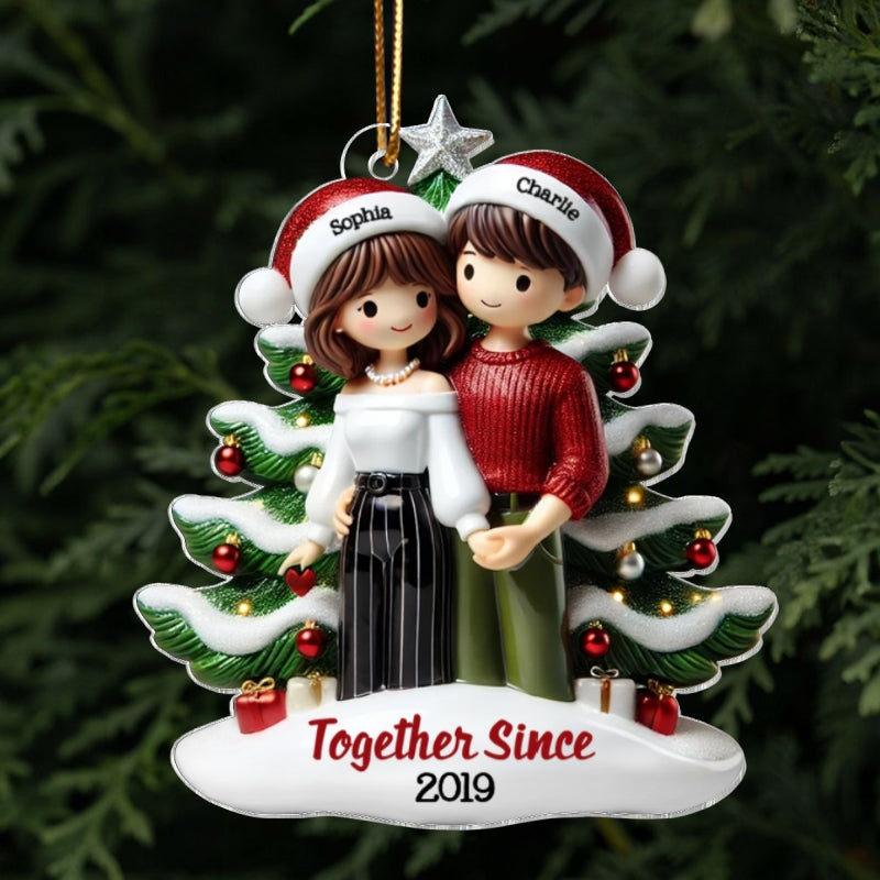 Couple Standing In Front Of The Christmas Tree Personalized 2D Flat Acrylic Ornament,  Christmas Gift For Him, For Her