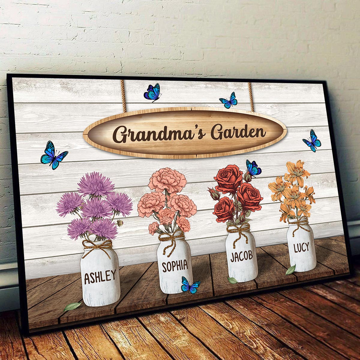 Grandma‘s Garden Birth Month Flowers Jars Personalized Horizontal Poster
