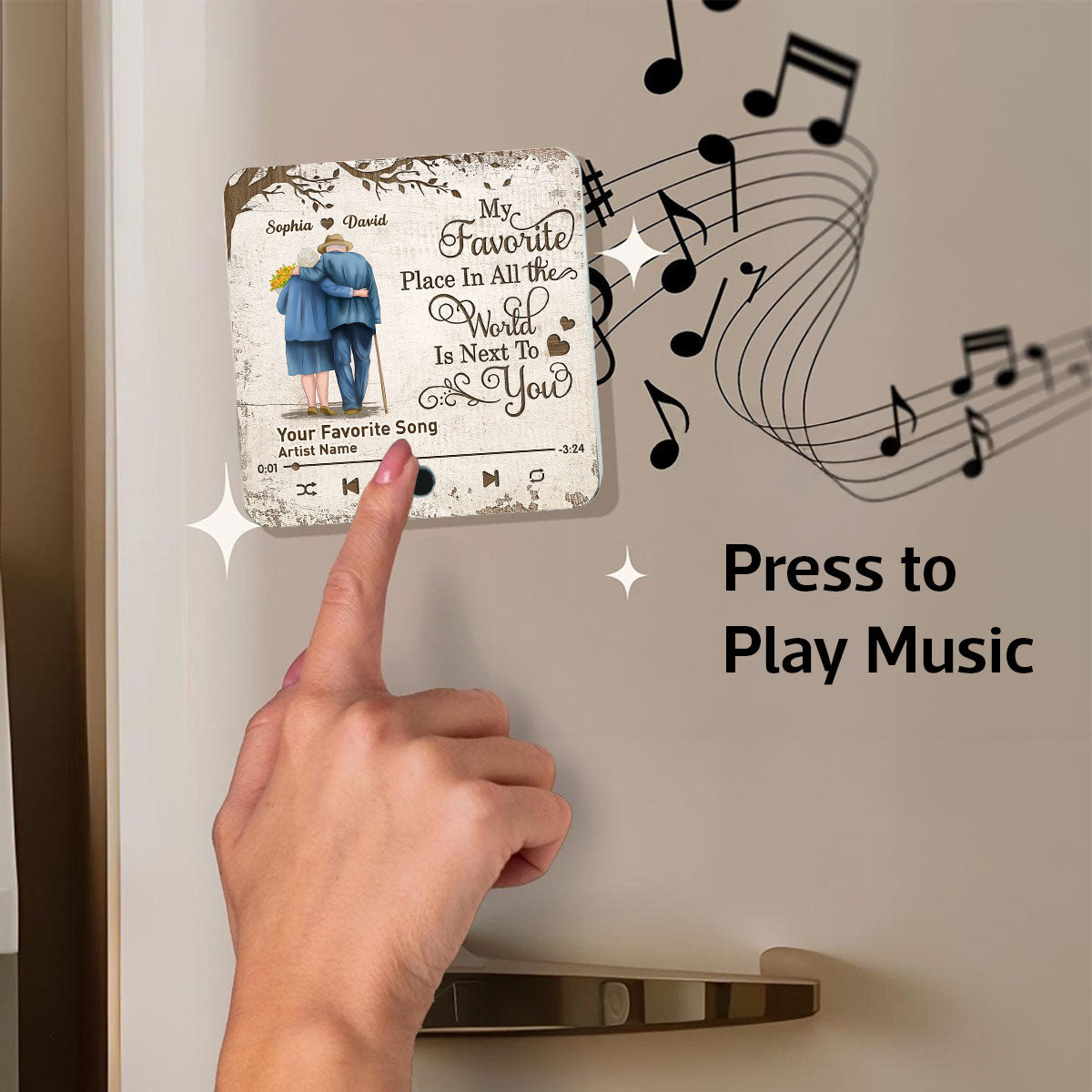 Favorite Place In The World Old Couple Walking Back View Personalized Music Fridge Magnet,  Gift For Him, For Her