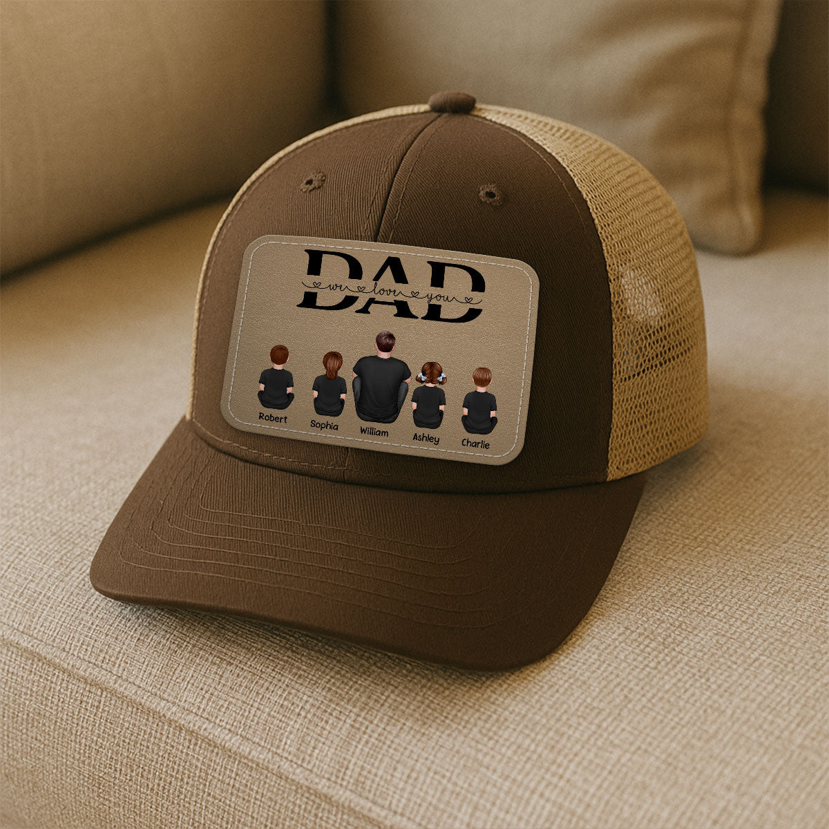 Dad We Love You Personalized Leather Patch Hat, Gift For Dad