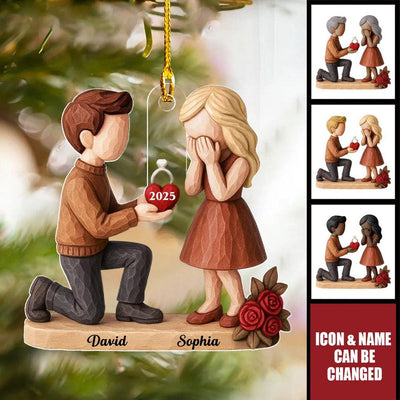 Couple Marriage Proposal - Personalized Acrylic Ornament - Newly Engaged Gift, "She Said Yes!" Ornament, Custom Just Engaged Gifts for Couples
