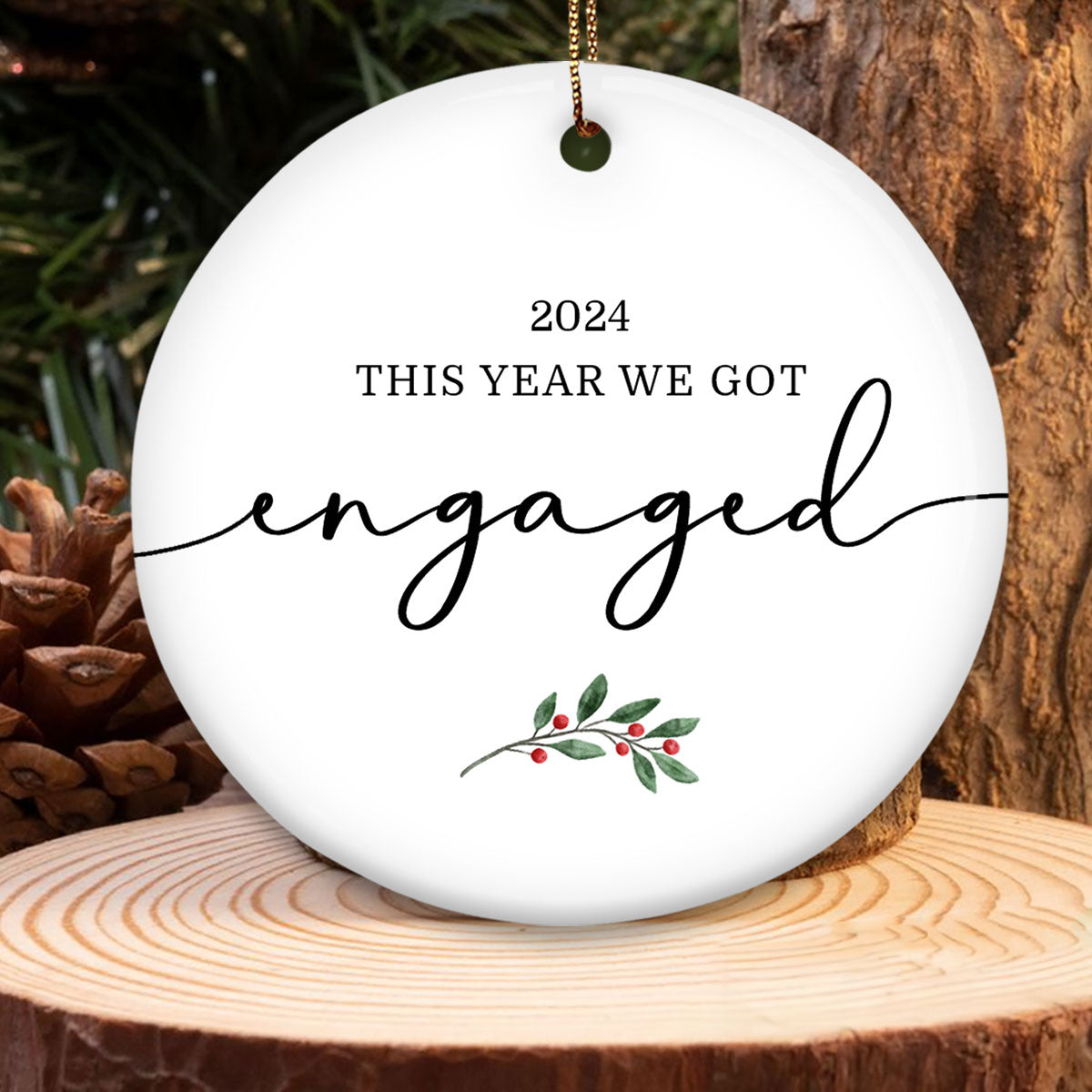 This Year We Got Engaged Personalized Ceramic Ornament, Custom Just Engaged Gifts for Couples