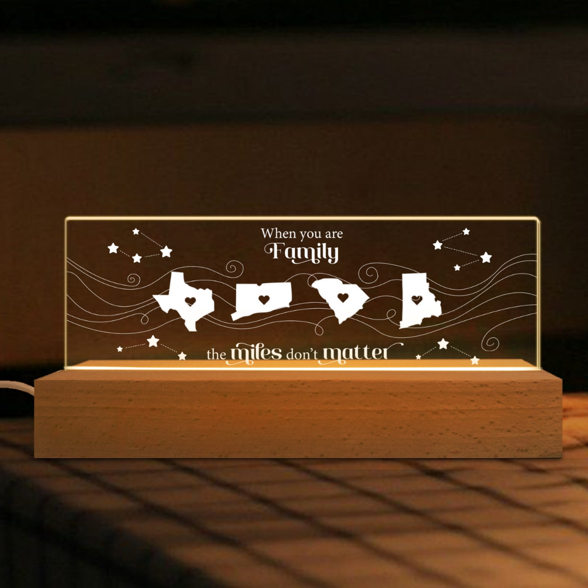 Long Distance Family Friends Siblings Sisters Besties Personalized Acrylic LED Night Light, Togetherness Christmas Gift
