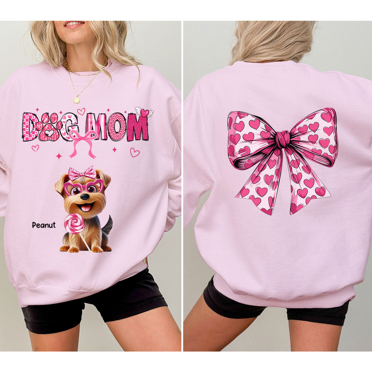 Dog Mom Cute Coquette Cartoon Dog  Gift Personalized Double Sided Sweatshirt