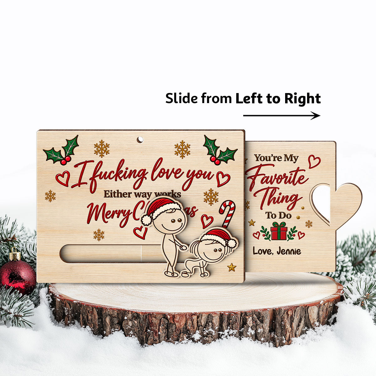 I Fcking Love You Funny Inappropriate Couple - Personalized Wooden Slider Ornament - Funny Christmas Gift For Him, For Her, For Husband, Wife