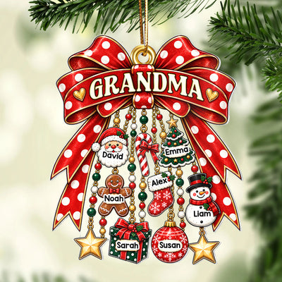 Grandma Retro Christmas Charm Bow - Personalized Acrylic Ornament - Thoughtful Christmas Gift for Grandma