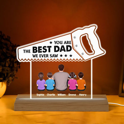 Best Dad We Ever Saw Back View Man Kids Dog Cat Father‘s Day Gift Personalized Warm Custom Shape Acrylic Plaque LED Night Light