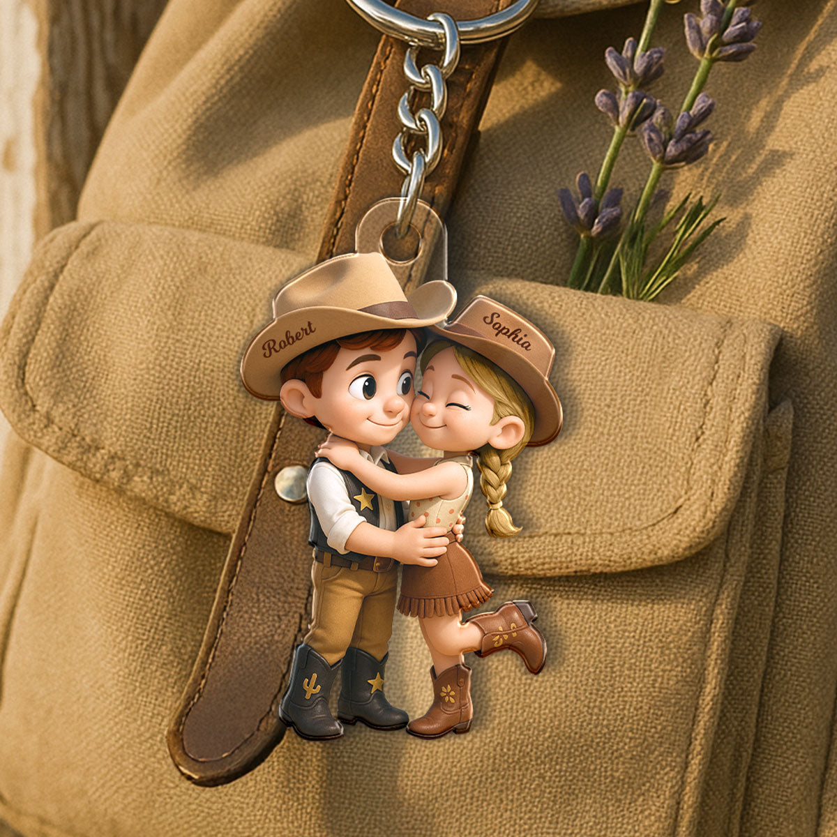 Cartoon Style Countryside Couple Cowboy Cowgirl Couple Matching Personalized Acrylic Keychain