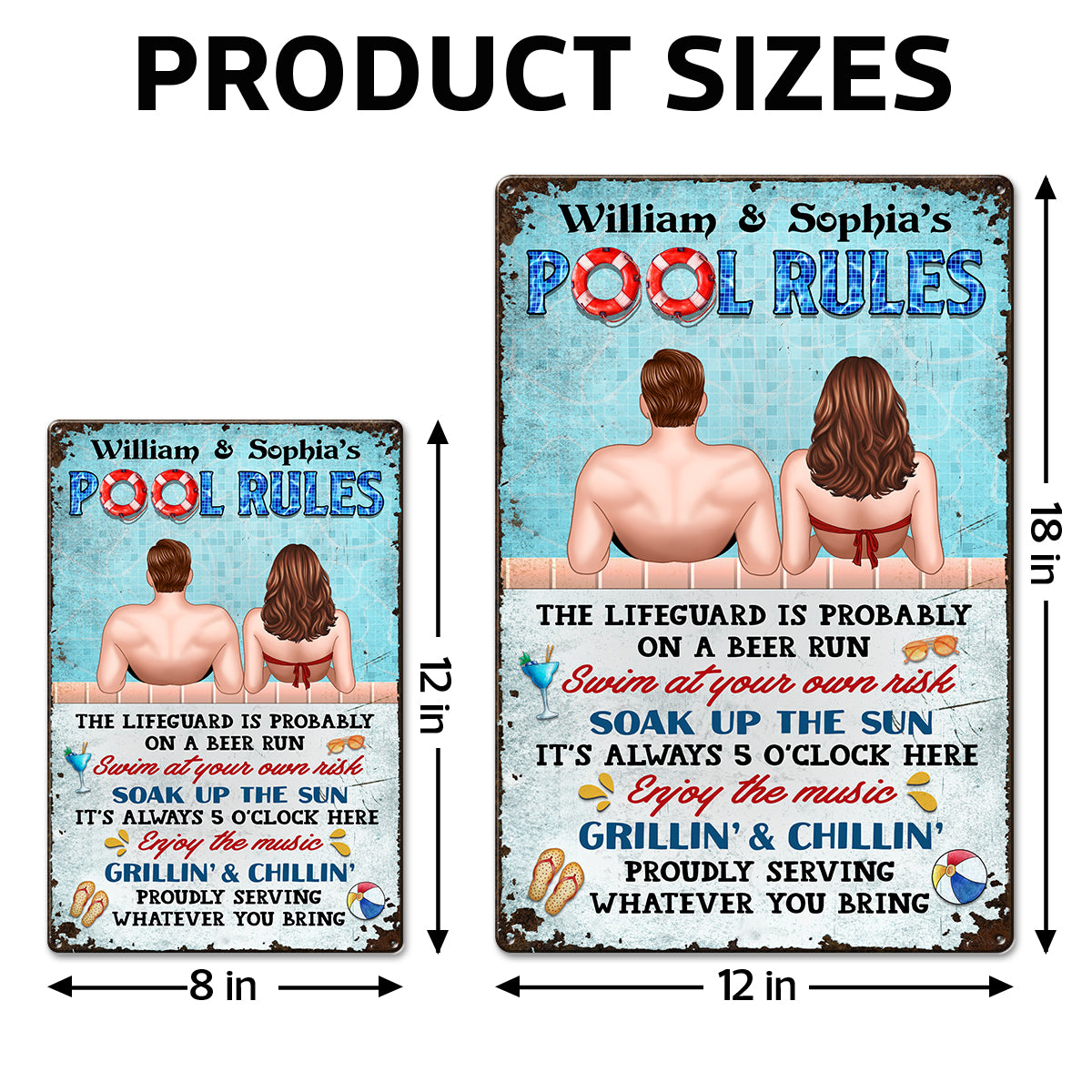 Couple Pool Rules Personalized Metal Sign
