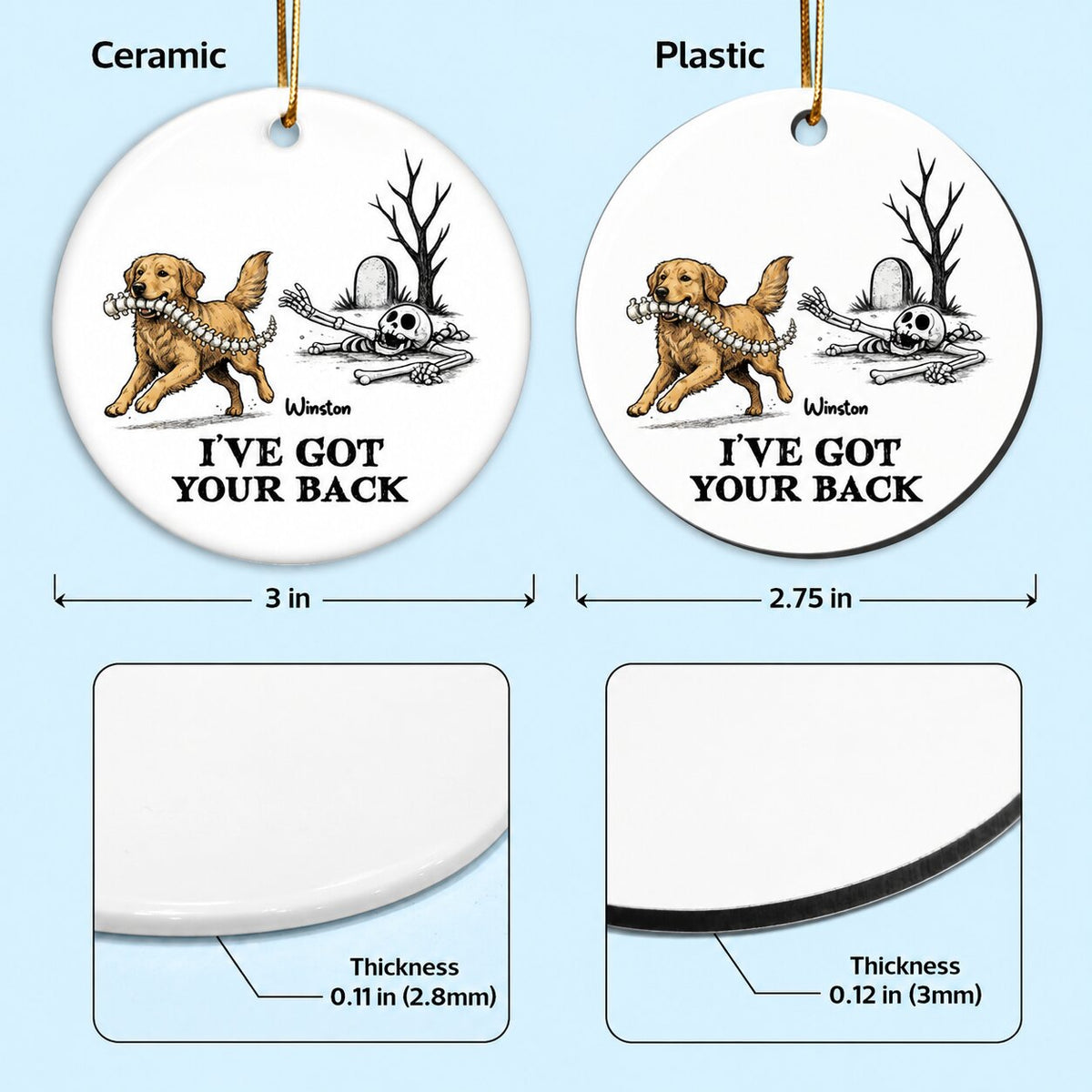 I've Got Your Back Dog Stealing Backbone - Personalized Ceramic Ornament - Funny Halloween Decor For Dog Lovers