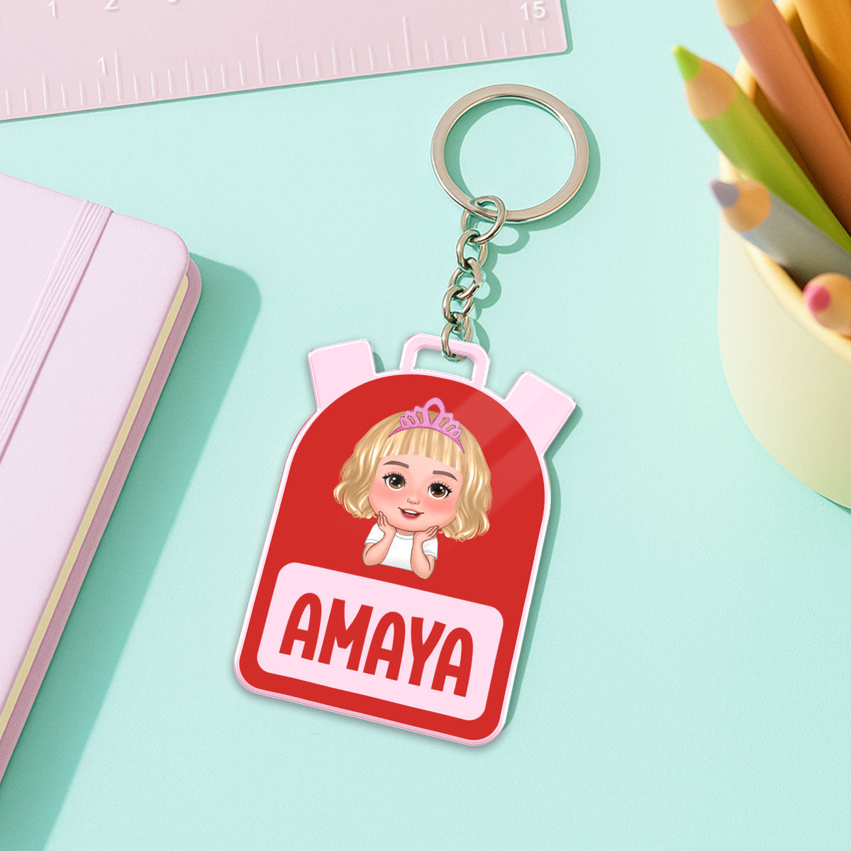 Kid Back To School Personalized Name Tag, Acrylic Keychain