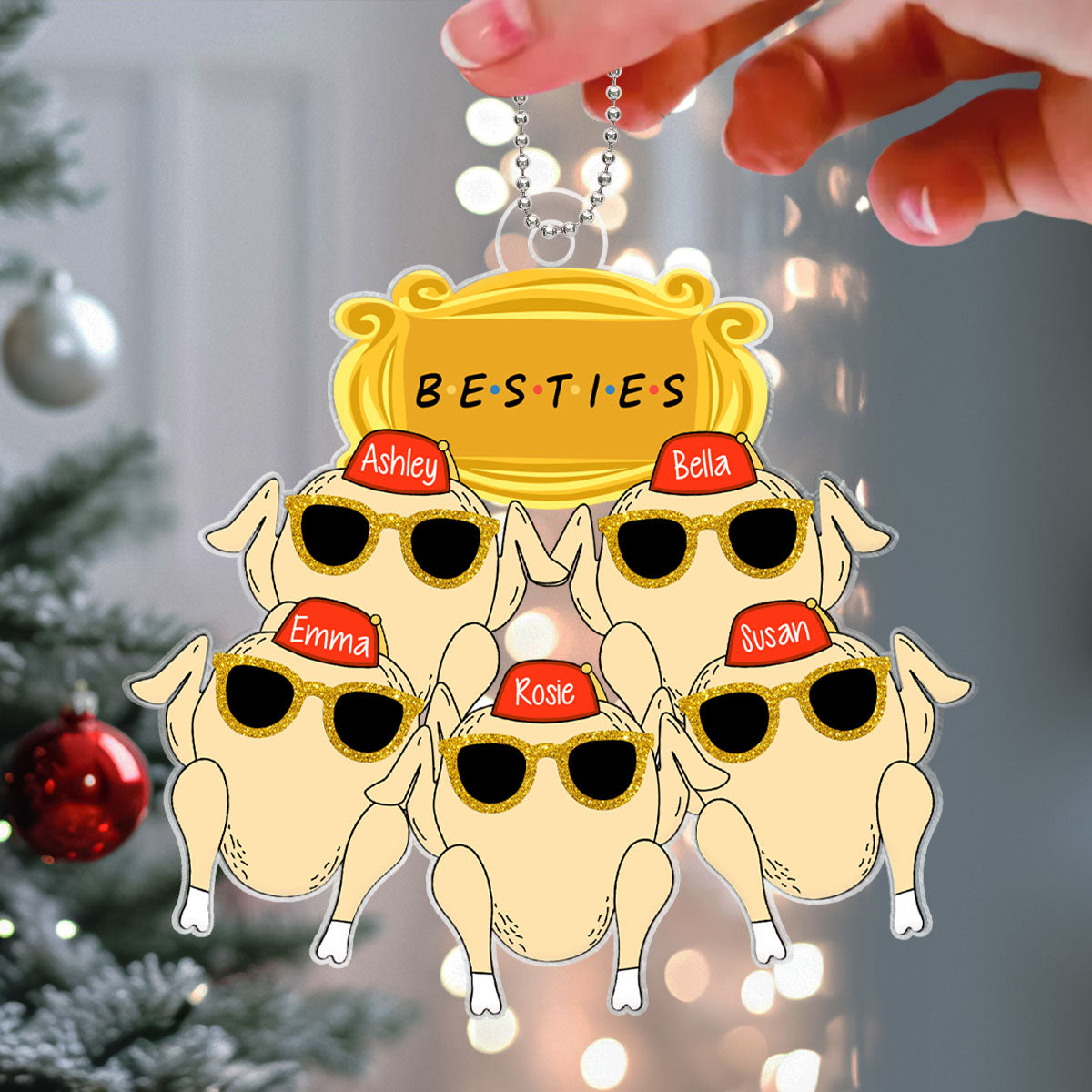 Friends Turkey Thanksgiving Christmas Personalized Acrylic Ornament, Funny Christmas Gift For Besties, Best Friends