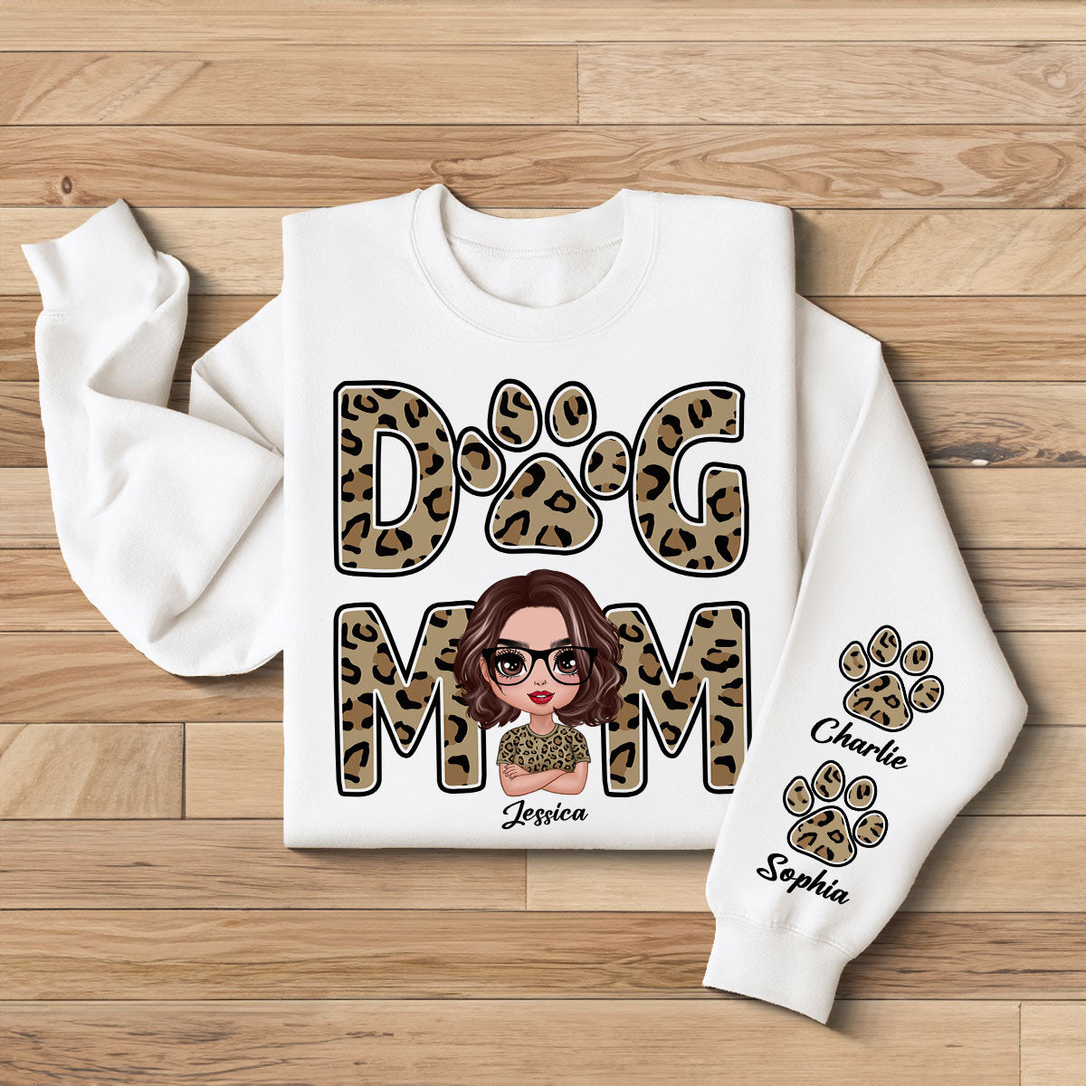 Leopard Dog Mom Gift For Dog Lovers Personalized Sleeve Printed Sweatshirt