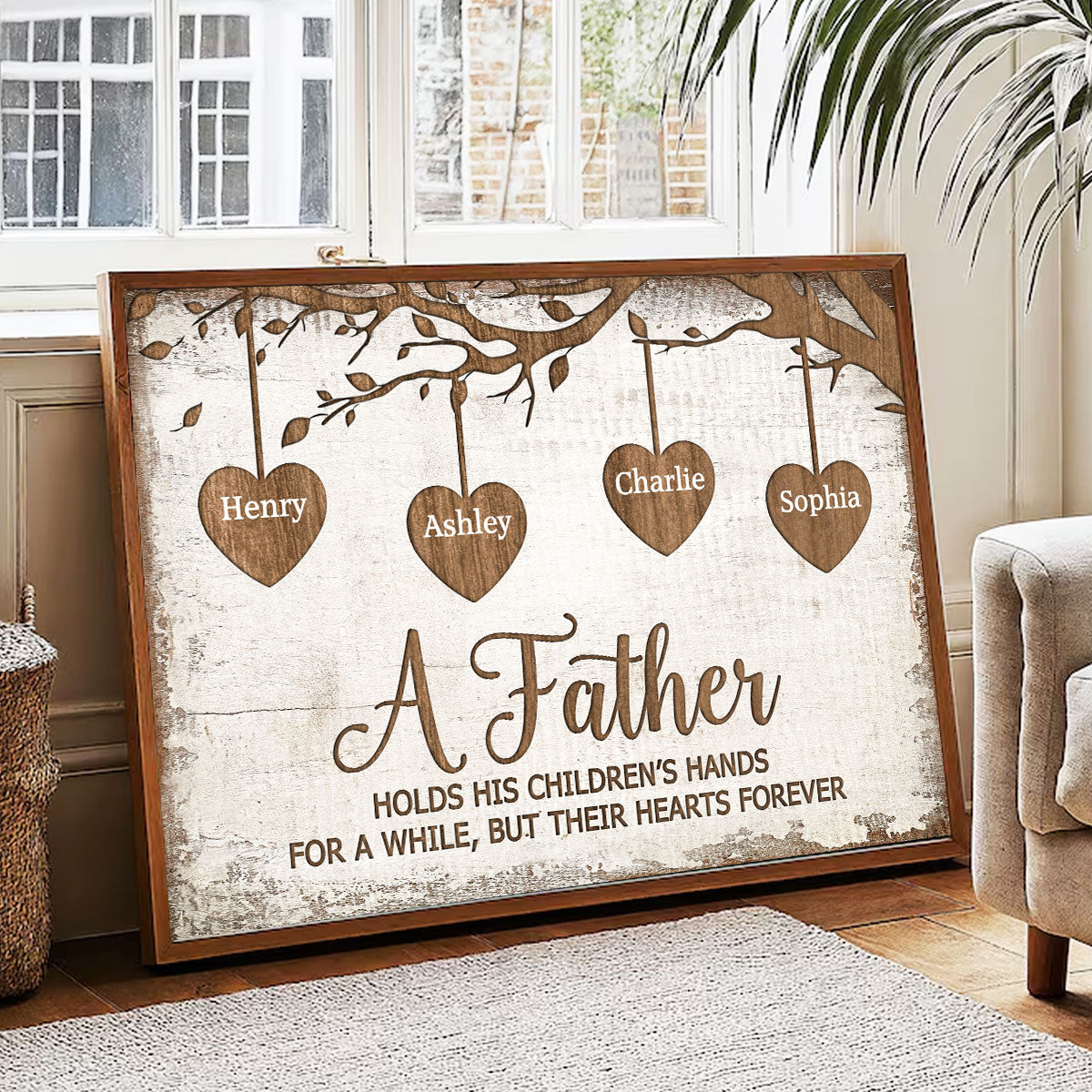 A Father Holds His Children Heart Forever Father's Day Gift for Dads, Personalized Poster Wall Art