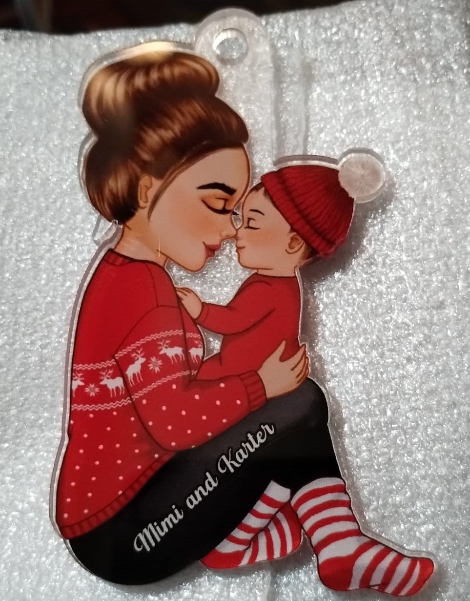 Grandma Mom Holding Kid Side View Personalized Acrylic Ornament