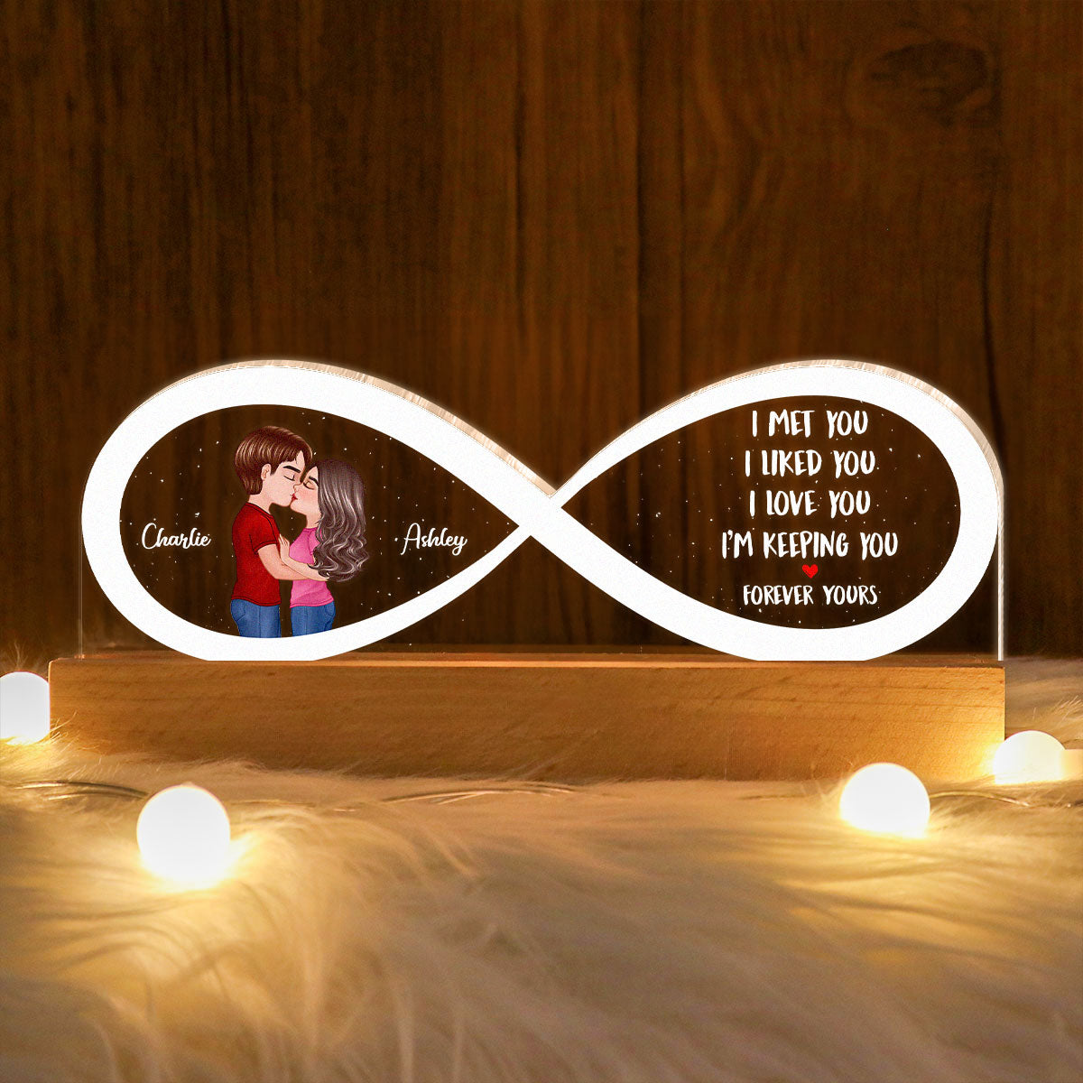 Couple Infinity I Met You Personalized Acrylic Block LED Night Light,  Gift, Anniversay Gift For Couples
