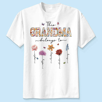 This Grandma Belongs To Vintage Birth Month Flowers Personalized Shirt
