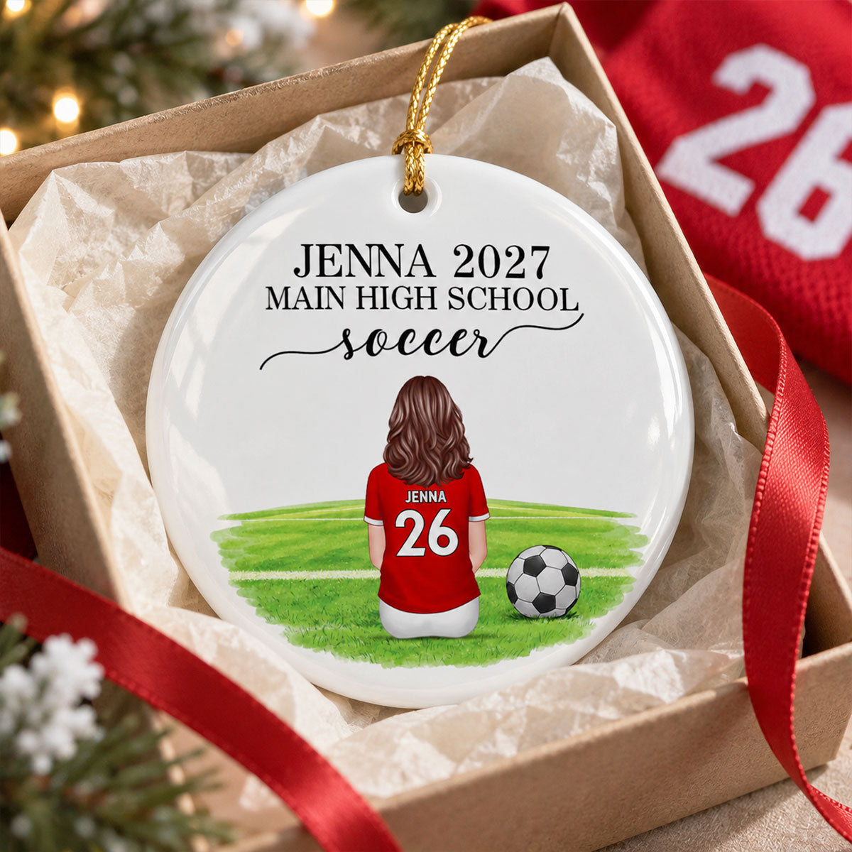 Senior Soccer Player - Personalized Ceramic Ornament – Custom Name, Number & High School Gift