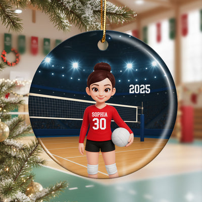 Volleyball Girl On Court - Personalized Ceramic Ornament - Christmas Gift For Teen Girl, Daughter, Granddaughter