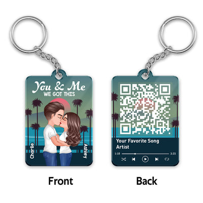 Retro Doll Couple Standing Kissing Favorite Song QR Code Personalized Acrylic Keychain