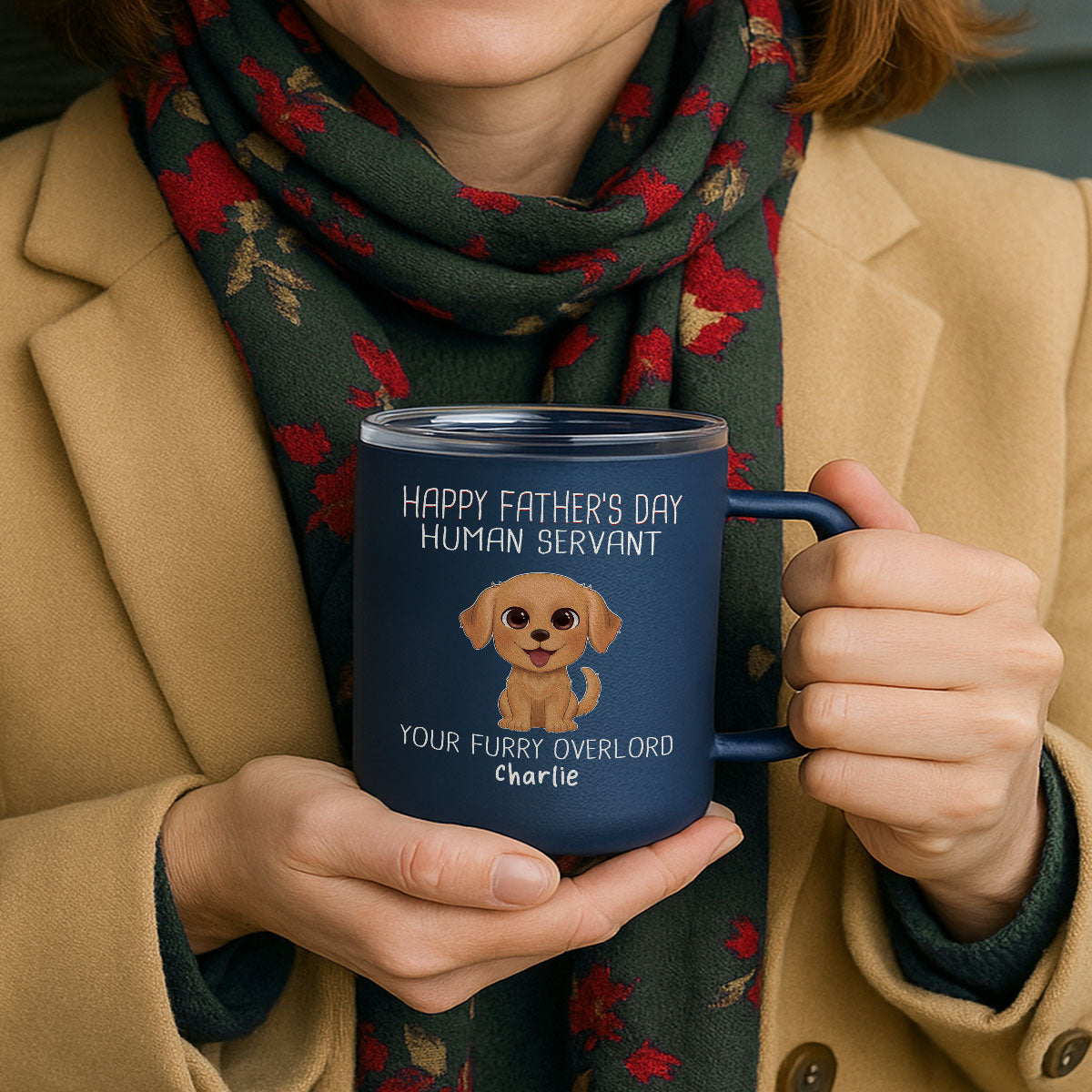 Happy Mother's Father's Day Day Human Servant Watercolor Cute Dogs Personalized Stainless Steel Tumbler With Handle