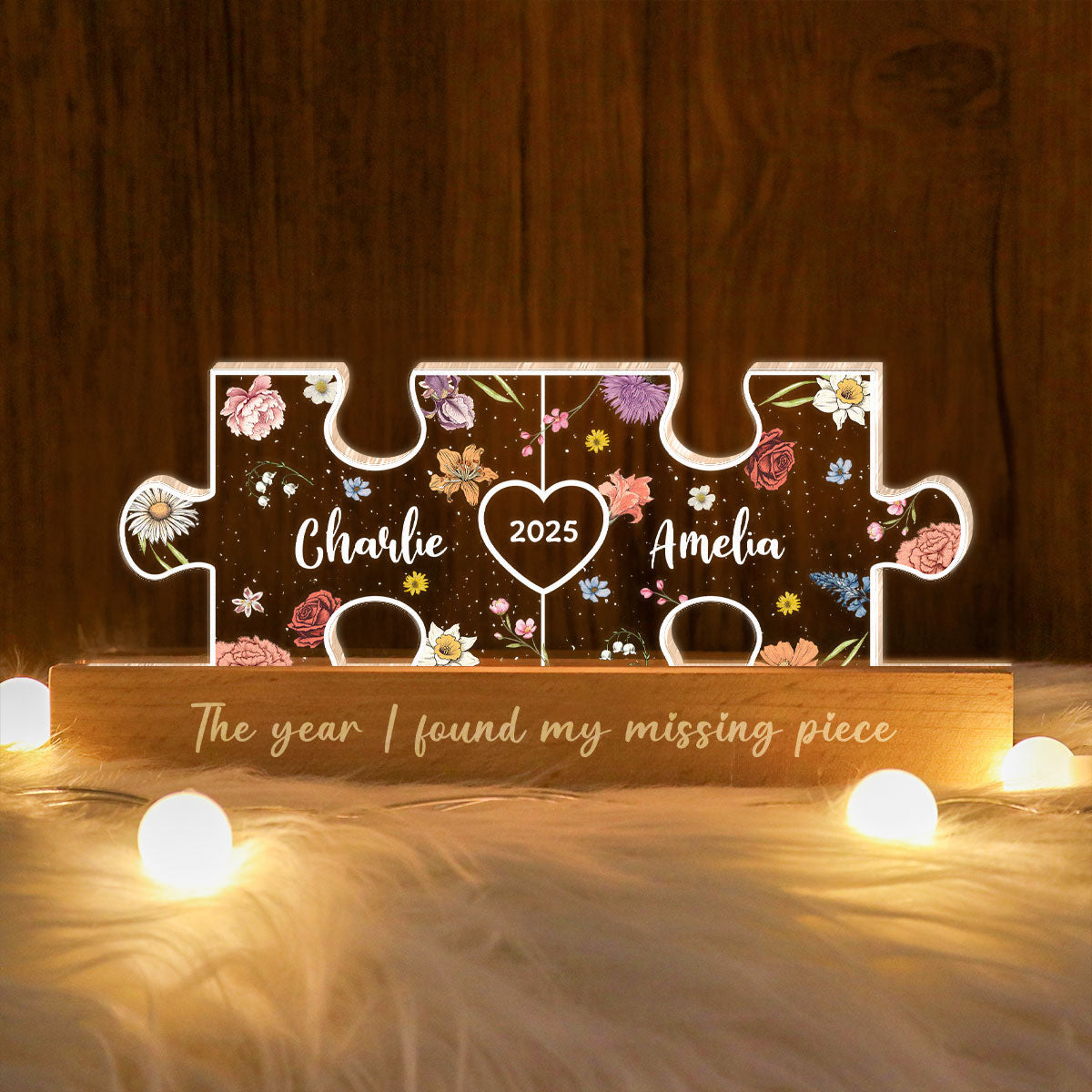 You Are My Missing Piece Couple Initials Floral Theme Personalized Acrylic LED Night Light, Heartfelt 2025  Gift, Anniversary Gift For Her, For Girlfriend, For Wife
